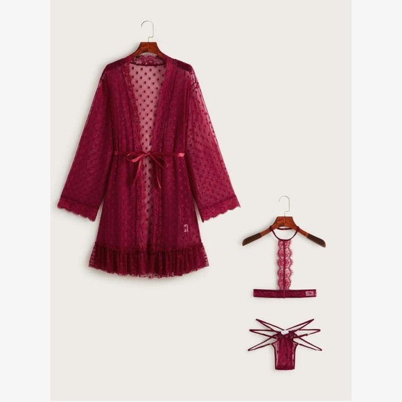 3 Piece Burgundy Lingerie Set - Picture 6 of 10